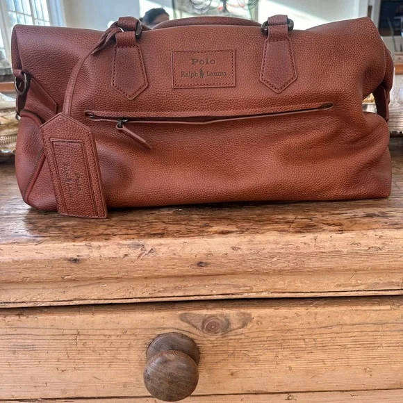 Polo by Ralph Lauren Tan Leather Travel Bag with Strap - Picture 2 of 10